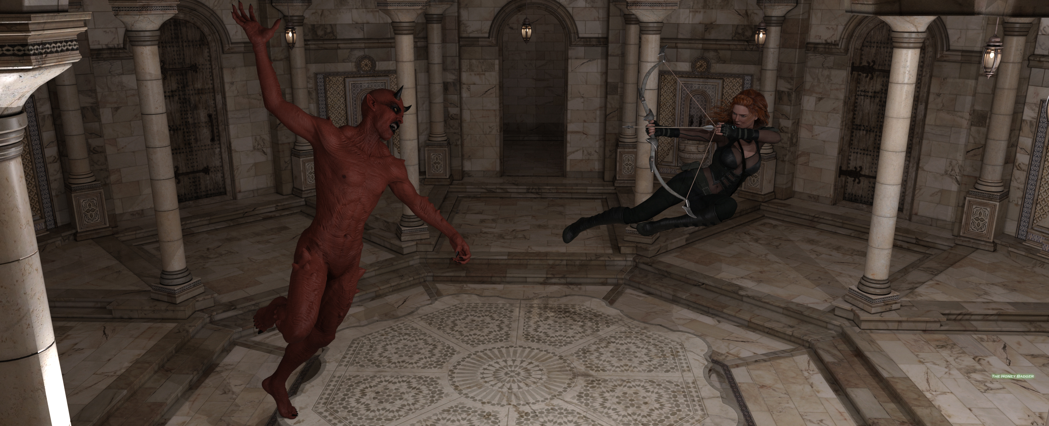 A non-lethal version to the character concept.  This scene occurs at the onset of the fight.
